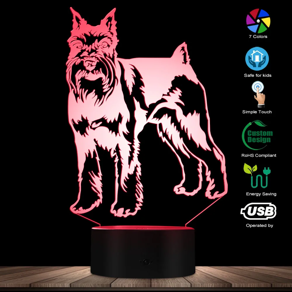 Миниатюрный Schnauzer стоящий портретный собачий светодиодный ночник 3D настольный