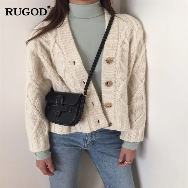 Женский винтажный кардиган RUGOD однотонный свободный свитер с круглым вырезом