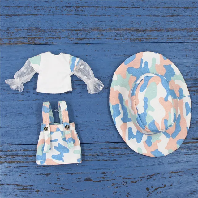Костюм для 1/8 года, 20 см, камуфляжная юбка на подтяжках для куклы middie blyth с белой рубашкой, шапкой и носками, только одежда, без куклы - Цвет: b