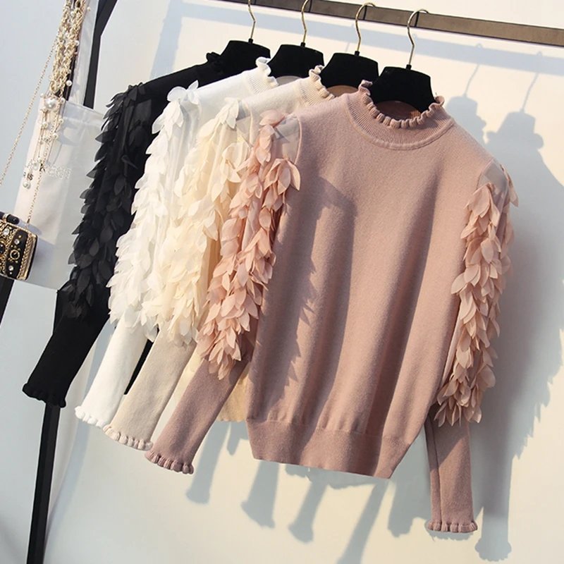 Женский трикотажный свитер GIGOGOU свободный с рукавами цветами на весну и осень |