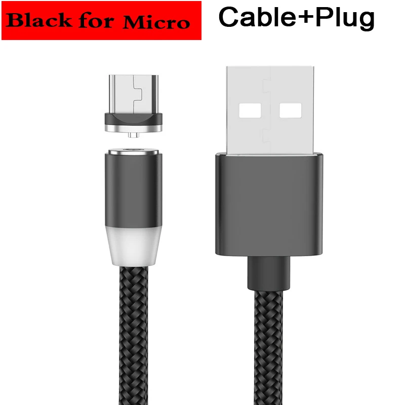 Moskado Магнитный адсорбционный кабель для IOS штекер USB кабель Быстрая Зарядка Тип C USB магнитное зарядное устройство Micro USB кабель для передачи данных для iphone - Цвет: For Micro Black