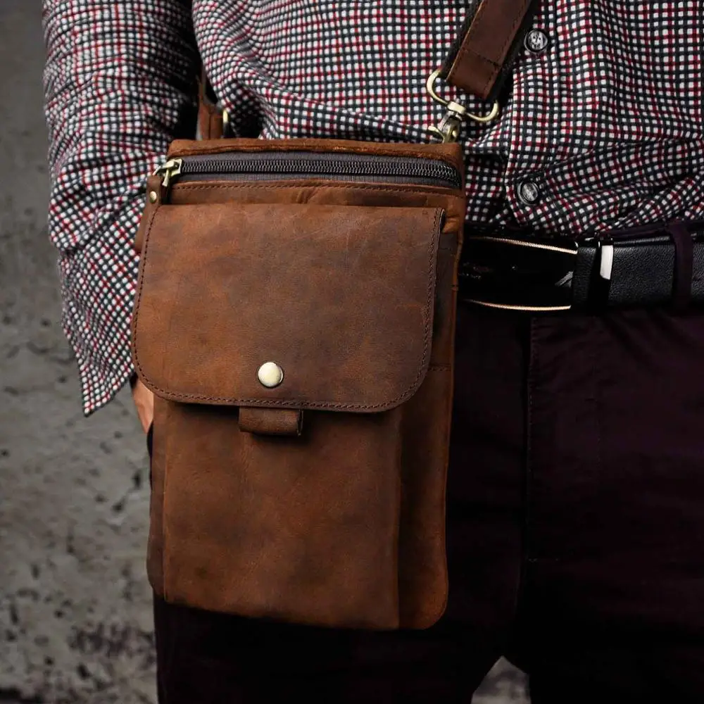 dark brown Оригинальная кожаная мужская повседневная многофункциональная модная сумка через плечо Mochila, дизайнерская поясная сумка на пояс, сумка 8302 - Цвет: dark brown