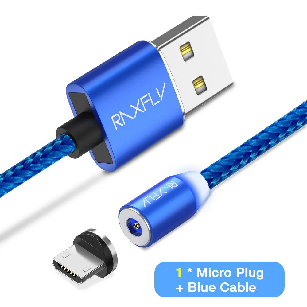 RAXFLY Магнитная USB Тип Кабеля C кабель Lightning магнит Зарядное устройство для iPhone XS Max XR samsung S9 Магнитная Micro зарядный провод USB магнитная зарядка магнитный кабель провод для зарядки usb провод - Цвет: 1 Plug Blue Cable