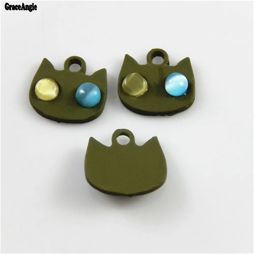 GraceAngie10pcs Army Green Cat Insert Imitation Diamond Accessory Suspension Jewelry Making Bracelet Pendant Charms Craft 52697 | Украшения