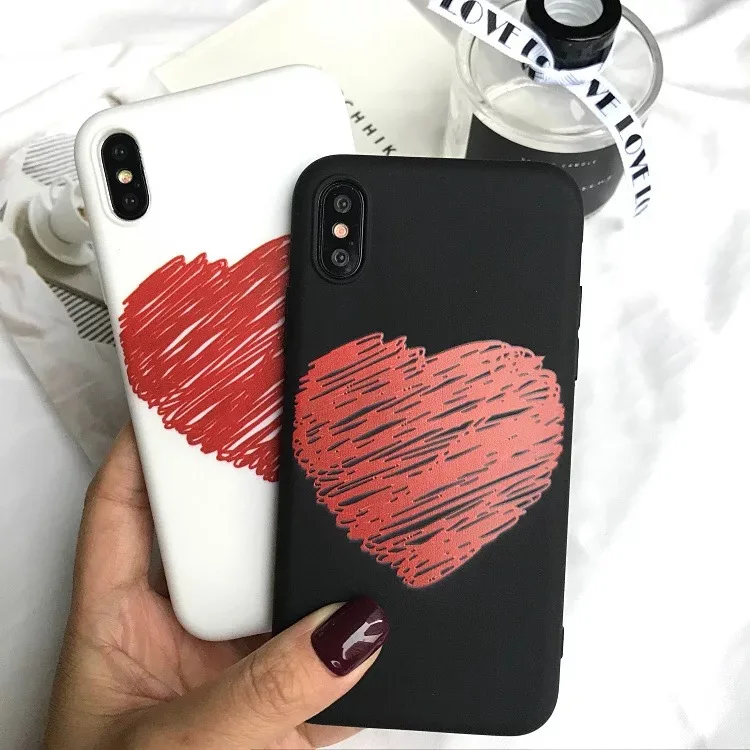Lover Simple Heart Cases For Iphonex 7 PLUS 6 6S 8 Mobile Phone Case Soft Silicone Tpu Back Covers Iphone6 plus Funda |