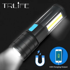 Многофункциональный светодиодный фонарик T6L2P90, 5200 мАч, с COB матрицей, красный, белый, синий, прожектор с сильным магнитом в качестве внешнего аккумулятора для телефона