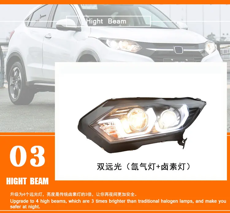 2 шт. светодиодный фары для Honda VEZEL- Автомобильный светодиодный свет двойной ксеноновые линзы автомобильные аксессуары Габаритные огни противотуманный свет