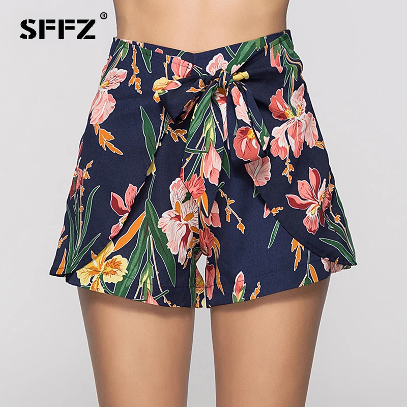 Шорты SFFZ женские с цветочным принтом повседневные модные пляжные Мини шорты