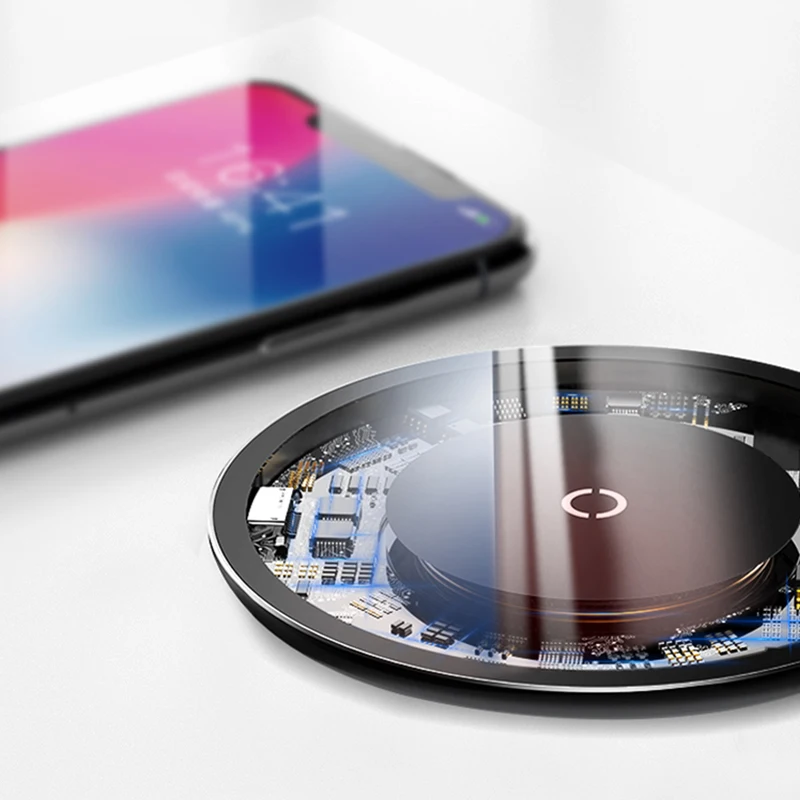 Ультратонкое Беспроводное зарядное устройство Qi 10 Вт для iPhone X XR XS Max 8 Plus видимое