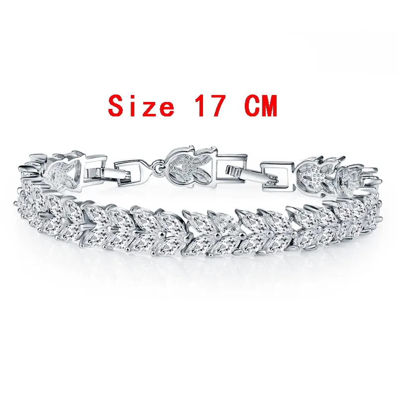 17CM CARSINEL новые модные уникальные ювелирные изделия серебряный цвет листья форма CZ женские браслеты для женщин вечерние BR00125 - Окраска металла: 17CM