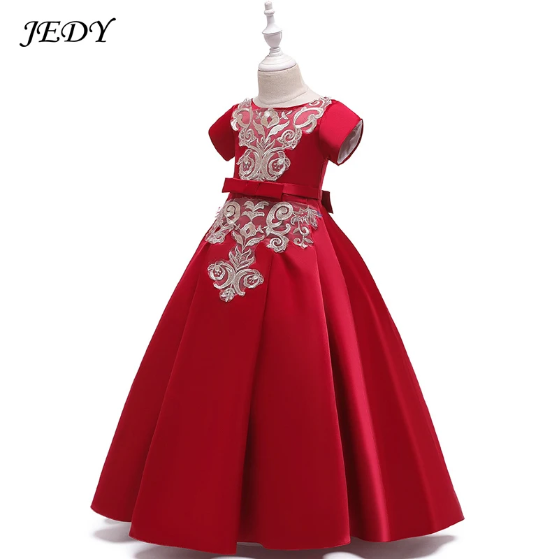 5 To 17 Years Old Girls Satin Embroidered Full Dress Elegant Kids Princess Wedding Party Long Dresses Baby Host Costume 2019 New | Детская