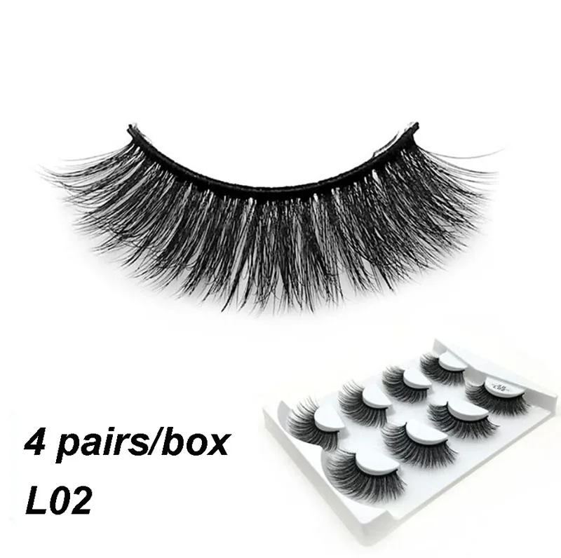 50pcs/box Wholesales 4 Pairs False Eyelashes 3D Mink Lashes natural handmade volume soft lashes long eyelash extension makeup | Красота и