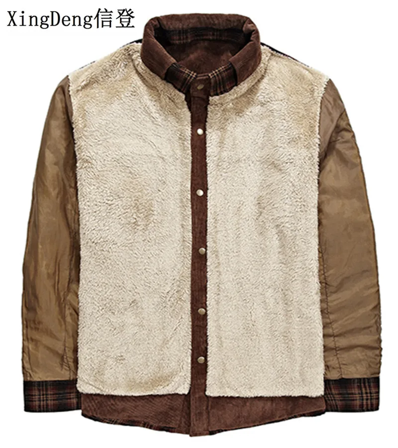 

XingDeng 100% Cotton Military Fleece Shirt Warm Male Shirt Army Men's Dress Plaid Mens fashion Shirts Blouses top clothes