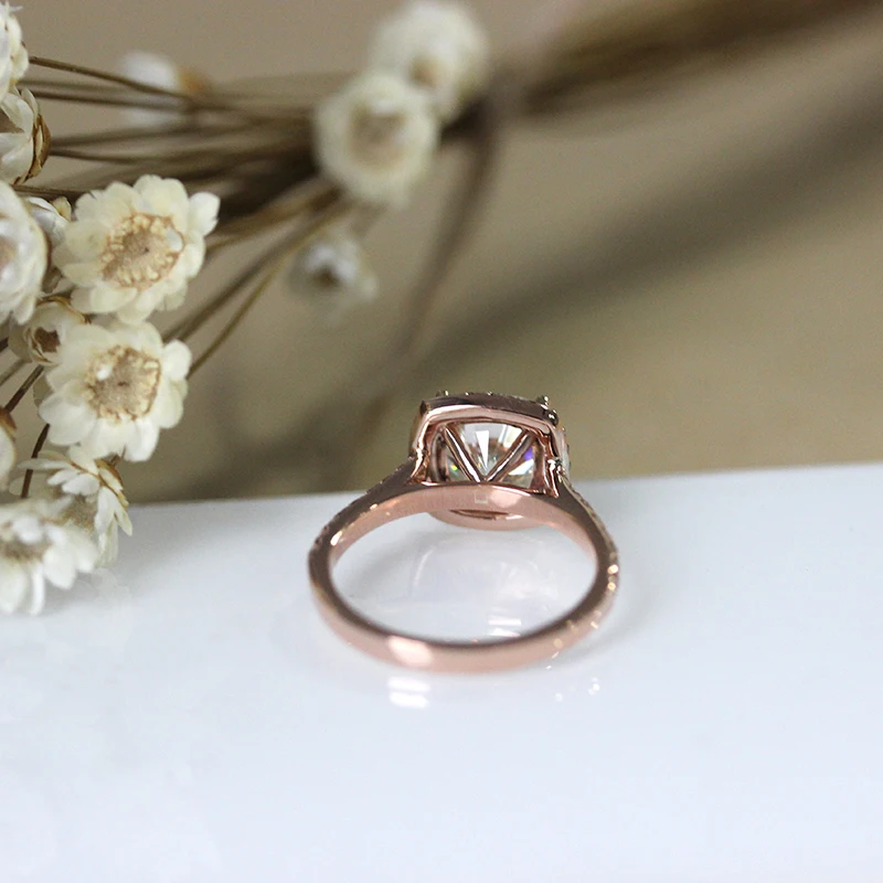 

Dupuy 14K Rose Gold Engagement Ring Square 7.5mm 2.0ct Ring With 0.32ct Diamond Wedding Gown Bridal Grace Fine Ring D180085