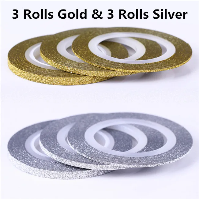 6 Rolls Gold Silver Матовые блестящие полоски для ногтей набор 2 мм Линия многоцветный инструмент для укладки дизайн ногтей перевод рисунка наклейки для ногтей набор - Цвет: 6 Rolls Gold Silver