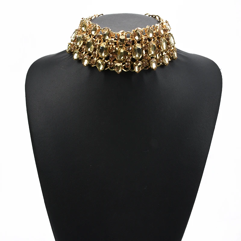 

Colorful Clear Champagne Crystal Chains Chokers Necklaces Women Fashion Statement Big Bib Collar Necklace Jewelry Accessories