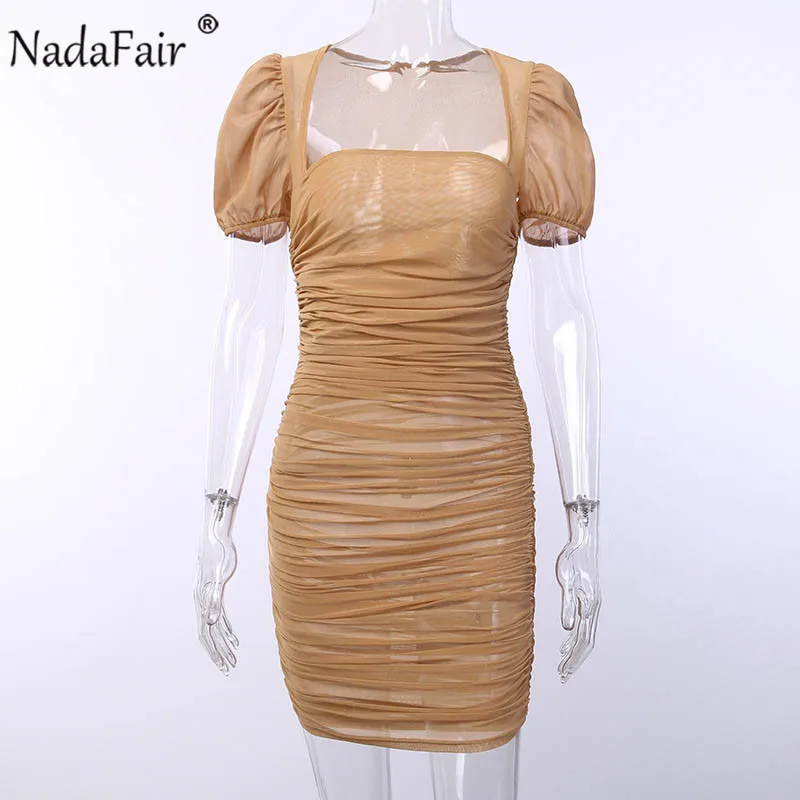 Облегающее пикантное прозрачное Сетчатое платье Nadafair лето 2019 женское мини с