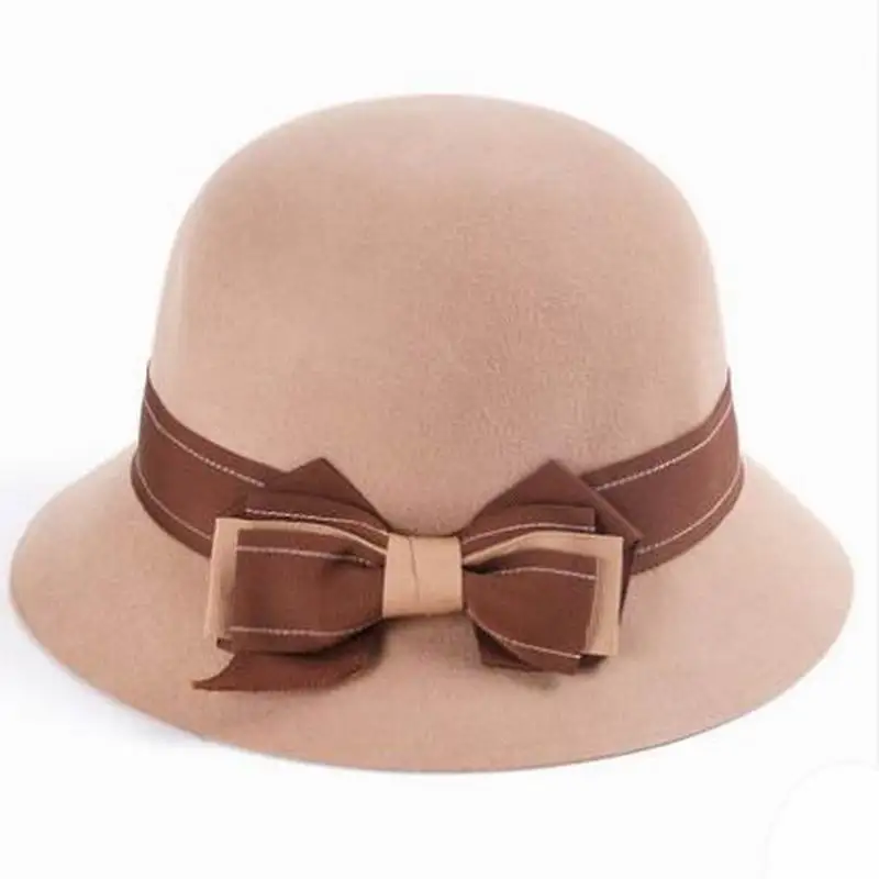 Осенне зимняя шляпа Колокол из 100% ной шерсти с бантом|wool fedora hats|fedora hatcloche hat |