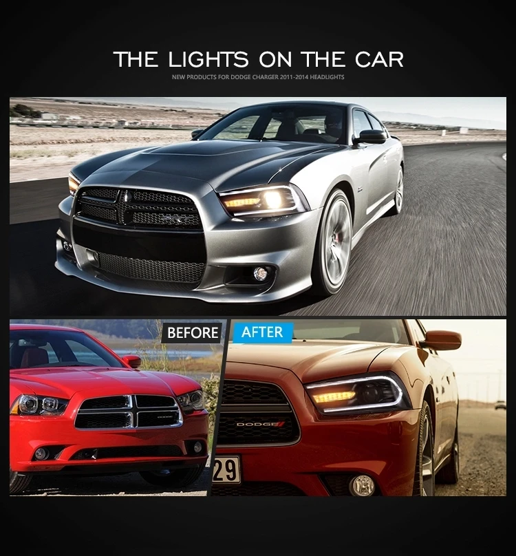 Автоматическая светодиодная фара в сборе для Dodge Зарядное устройство фары 2011 2014 bi