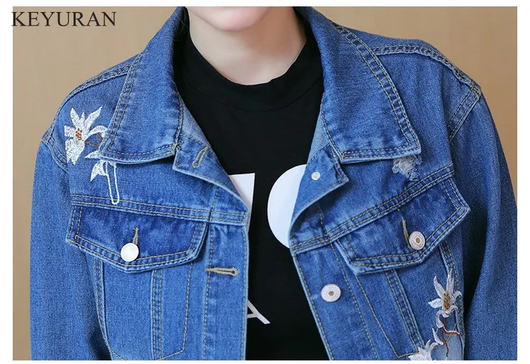 

Floral Bird Embroidered Denim Jacket Spring Autumn New Fashion Basic Coats Streetwear Jackets Women 2021 Blue Outerwear L1767