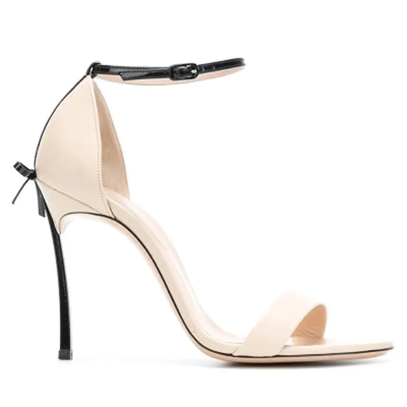 2022 New Summer Genuine leather High Quality Sexy Women Sandals Pointed Toe Bowtie Thin High Heels Party Shoes Big Sizes 41