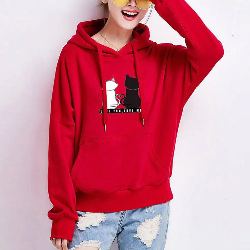 Женский свитер с капюшоном sudaderas mujer белый красный свитшот длинными рукавами и
