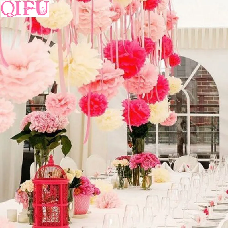 QIFU Pom Poms 3 шт 25 см бумажные шарики из искусственных цветов Свадебные украшения