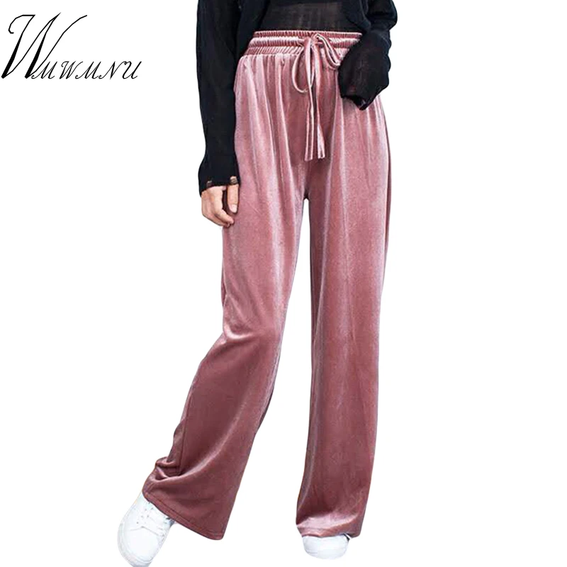 Высокая Талия Pleuche широкие брюки Штаны Горячая распродажа женская обувь