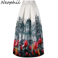 neophil 2022 retro building pleated flower print maxi long women skirts muslim 100cm high waist ball gown saia longa jupe ms1018