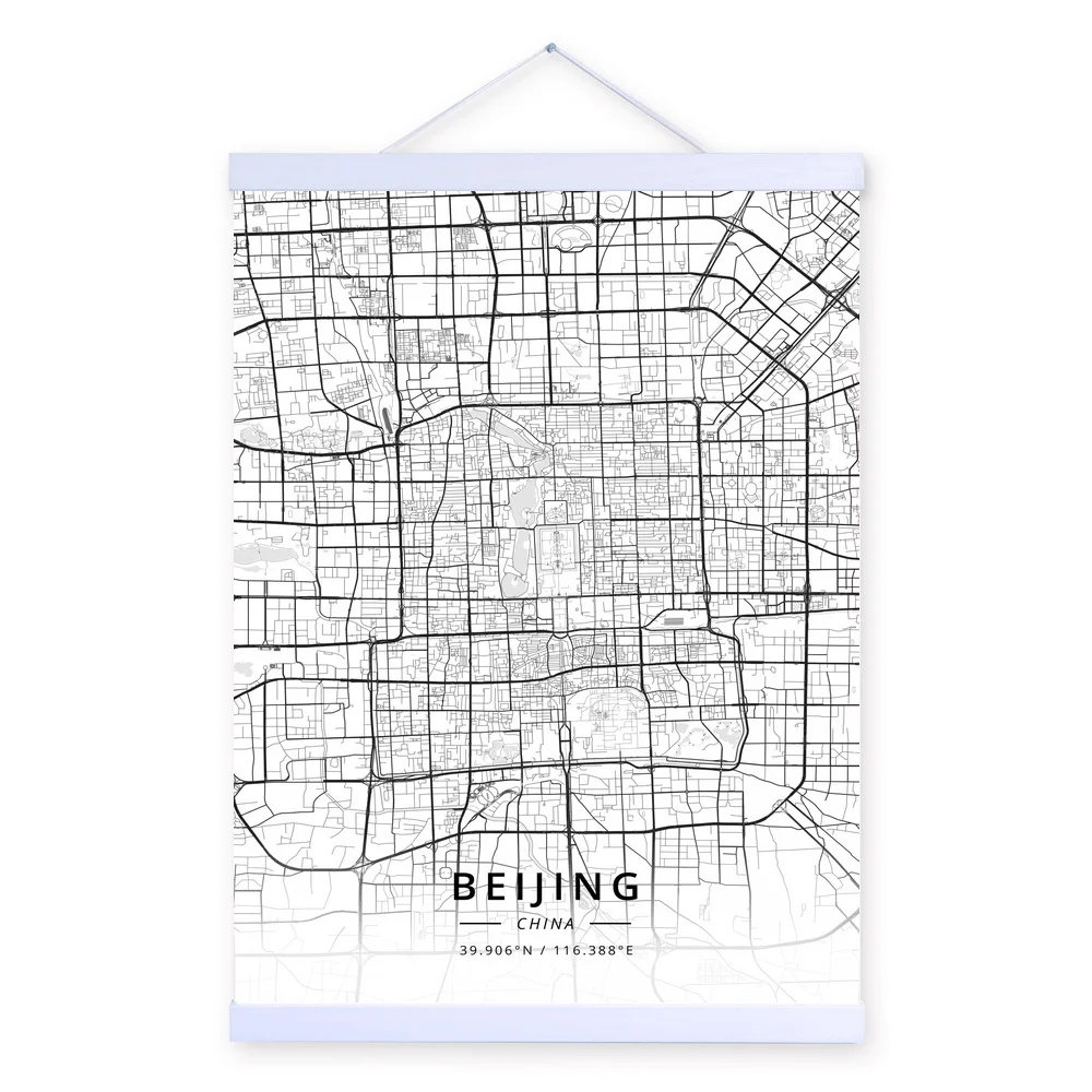 Beijing China City Map Wooden Framed Canvas Painting Home Decor Wall Art Print Pictures Poster Hanger | Дом и сад