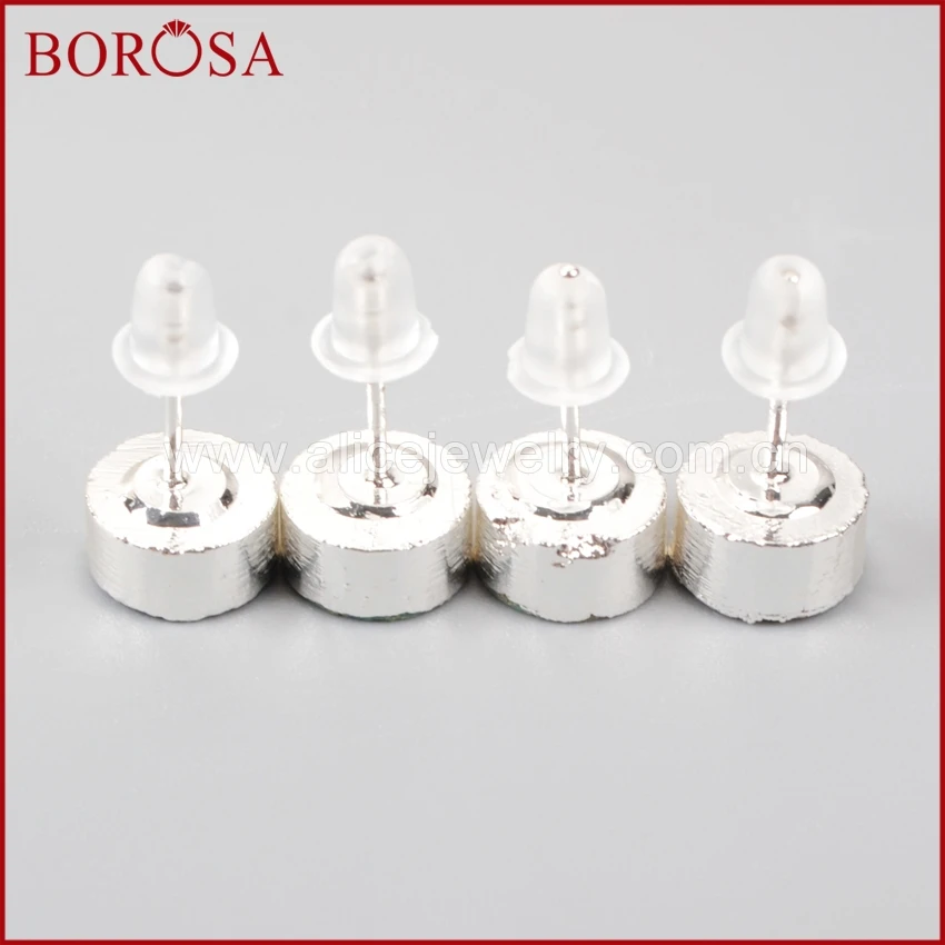 

BOROSA Pure Silver Color Small Round Natural Blue Stone High Quality Stud Earrings Fashion Jewelry Best Gift SS047
