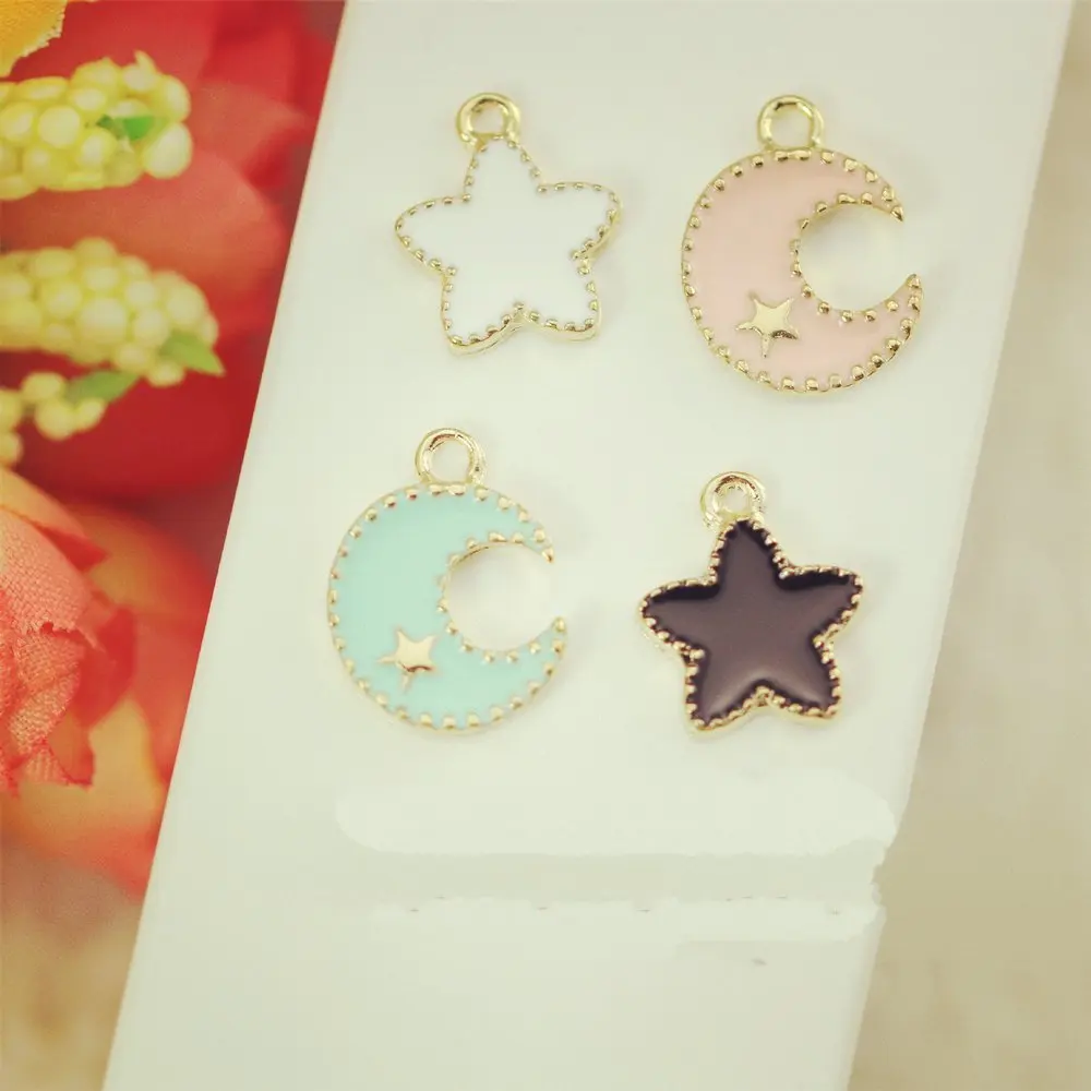 

Оптовая продажа, 40 шт./лот, сплав золотого тона, луна, звезды, капли масла, ювелирные подвески, эмаль, сделай сам, ювелирный браслет, ожерелье, ...