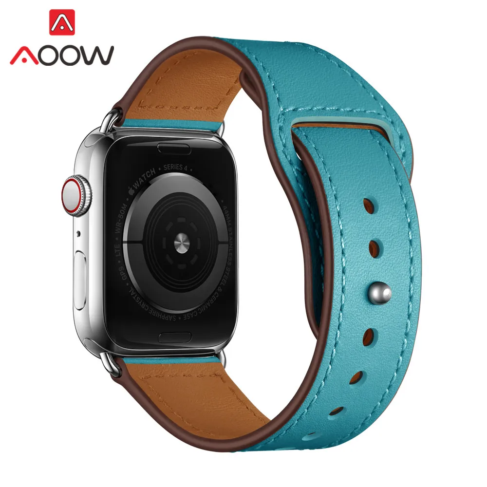 Blue Ремешок-Петля из натуральной кожи для часов Apple Watch 38 мм 42 мм 40 мм 44 мм браслет-ремешок для часов Карлос Корреа аксессуары для iwatch 1 2 3 4 - Цвет ремешка: Blue