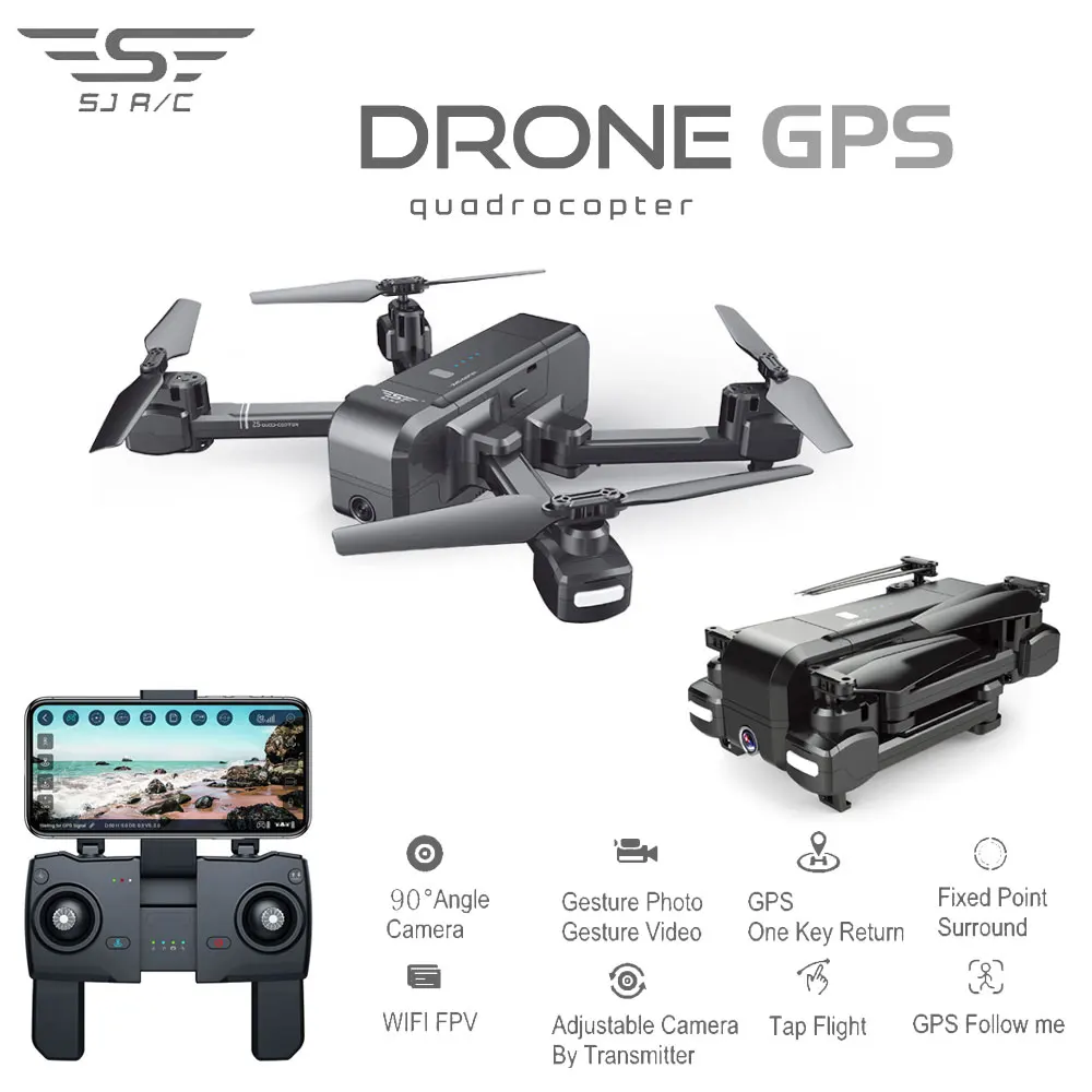 Квадрокоптер SJRC Z5 RC профессиональный GPS RTF Wi Fi FPV 1080P камера с режим следования за