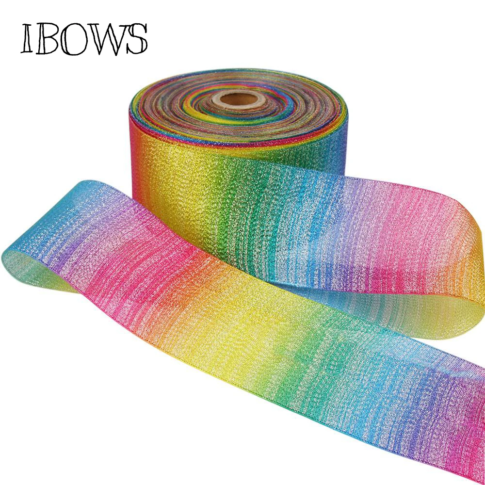 

IBOWS 2Yards 3" 75mm Rainbow Ribbon Organza Printed Ribbon for DIY Hair Bow Accessories Flower Craft Gift Package Decoration