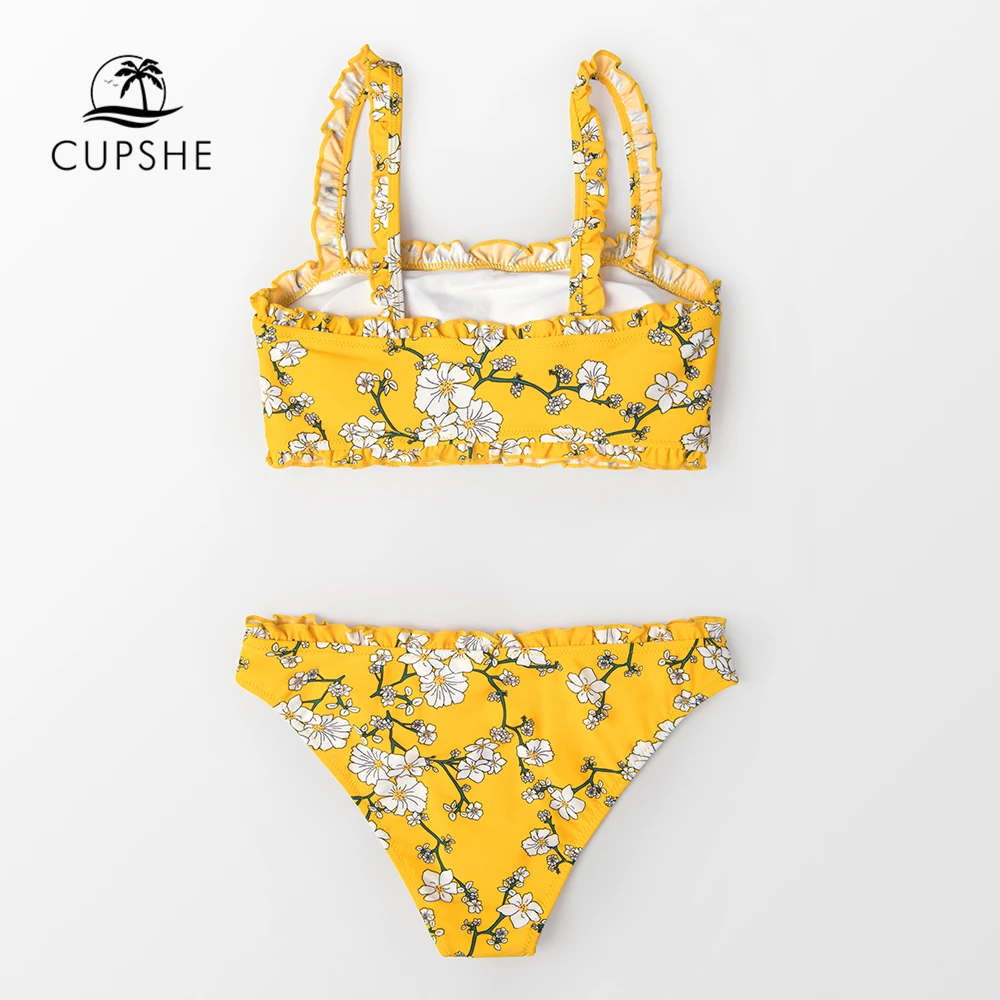 Женский желтый купальник-бикини CUPSHE Раздельный купальник в стиле бохо с оборками