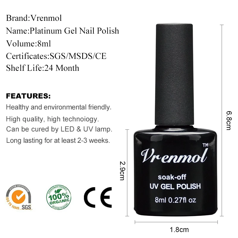 Vrenmol 8 мл супер Сияющий эффект Платиновый Гель лак для ногтей Идеальный