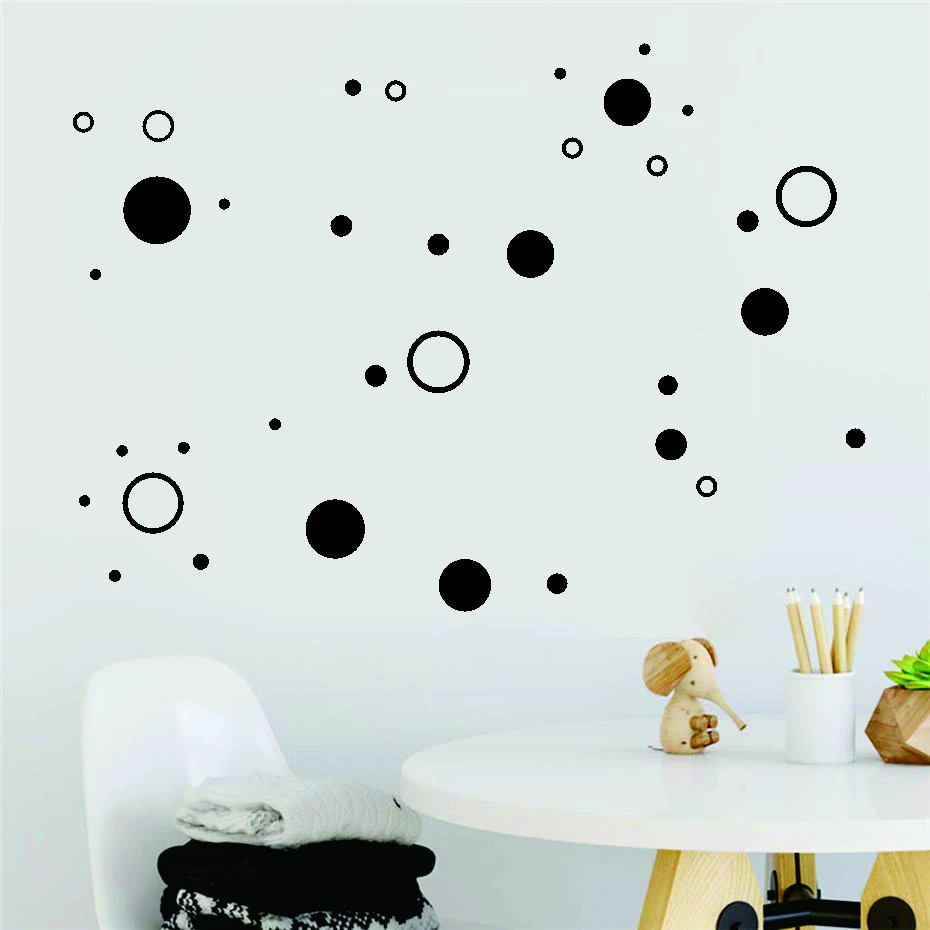 Большие и маленькие волнистые круглые наклейки в горошек для декора стен дома