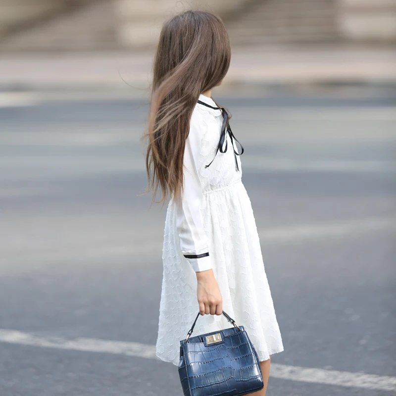 Princess Little Girls Dress White Lace Long Sleeve Fall size 6 7 8 9 10 11 12 14 years Teenage Clothing Kids Winter | Детская одежда и