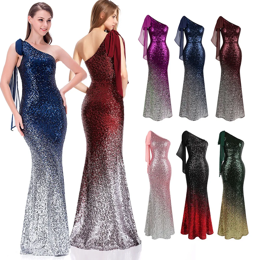 Женское вечернее платье Angel-fashions для матери невесты на одно плечо с лентами и
