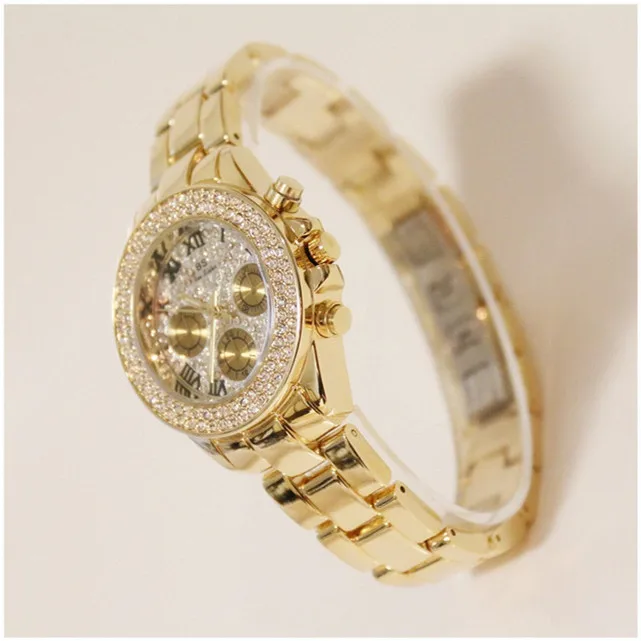 Часы наручные женские кварцевые с золотым циферблатом из нержавеющей стали |