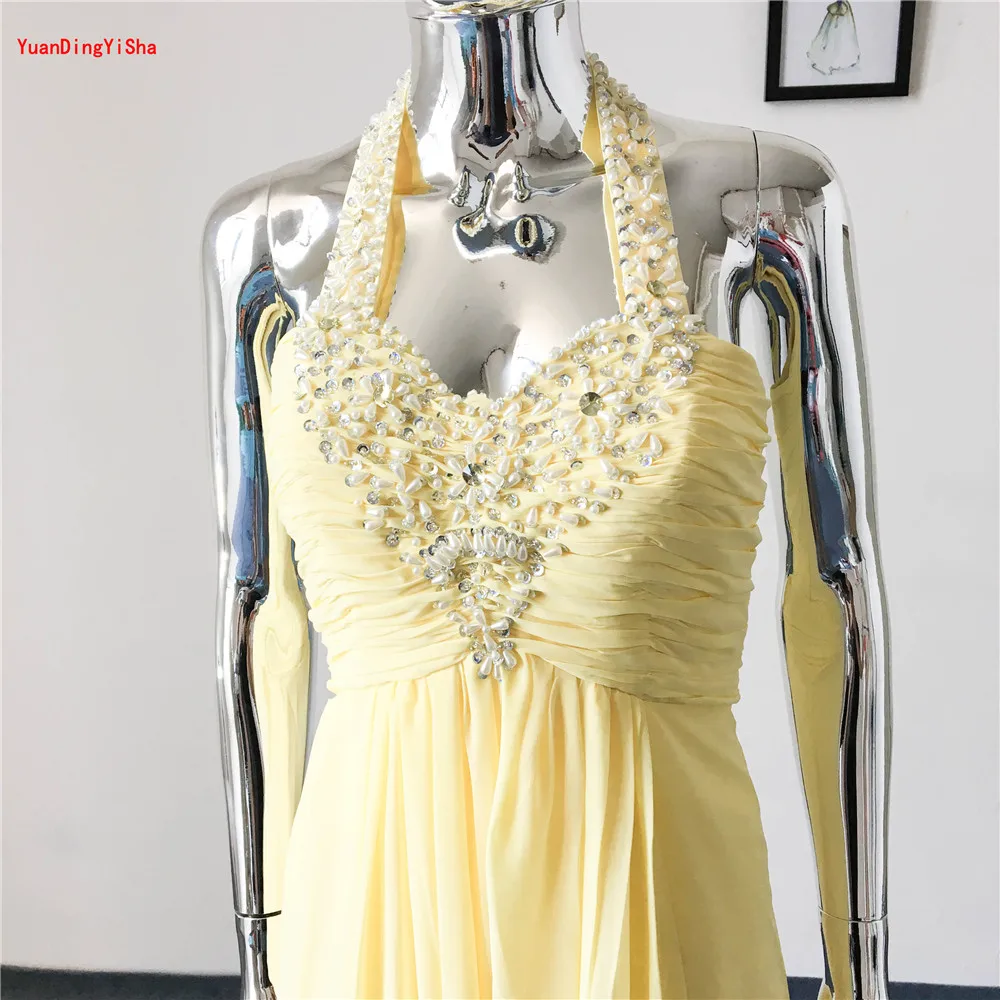 Real Picture Beaded Chiffon Long Evening Dress 2017 Sexy Halter-Neck A-Line Women Wedding Party Dresses Formal Gown | Свадьбы и