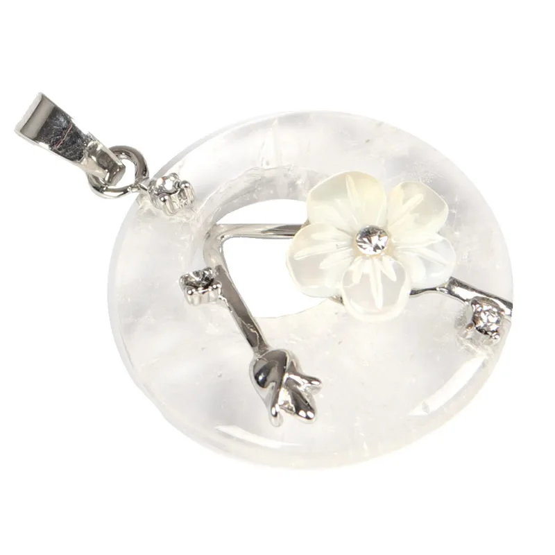 clear quartz Подвеска из натурального камня, покрытая серебром, жемчужные аметисты, кварц, бирюза, тигровый глаз, лазурит, цветок, каменные подвески - Окраска металла: clear quartz