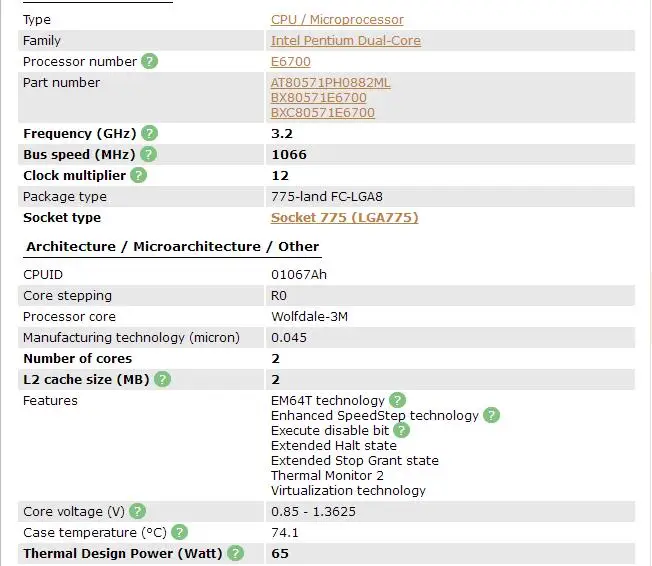 Процессор Intel Pentium E6700 cpu/3,2 ГГц/LGA775/775pin/2 Мб Кэш L2/двухъядерный/65 Вт