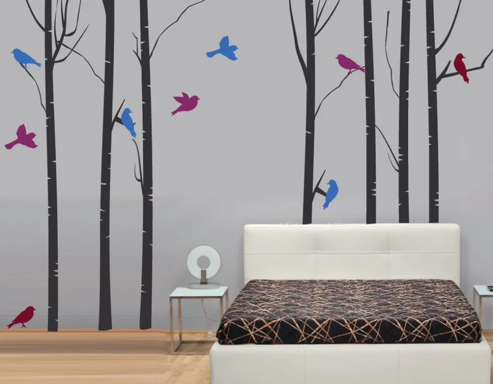 Березовые деревья с птицами настенные наклейки дерево Декор для дома лесным