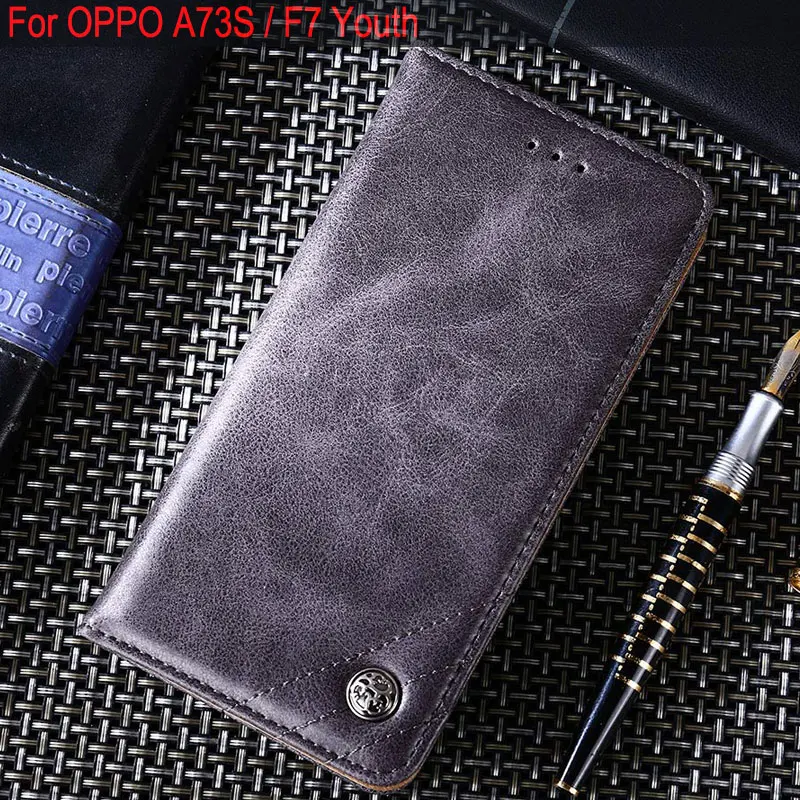 

Высококачественный защитный чехол для OPPO A73S чехол кожаный чехол с откидной крышкой с подставкой и отделением для карт без магнитов Винтаж б...