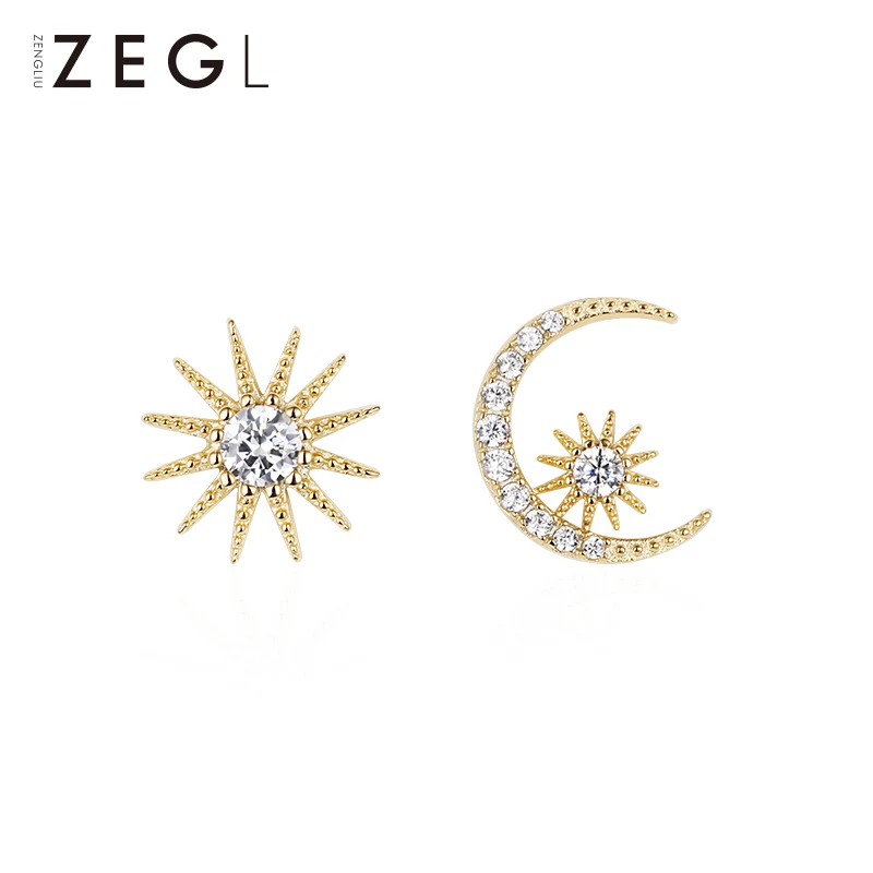 Женские 925 пробы Серьги ZEGL асимметричные серьги в форме звезды Луны