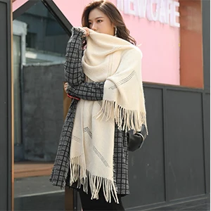 Beige Best Gift Winter Warm Red/Yellow Color Wool Knitting Scarf For Ladies Scarfs Wraps Fashion Pashmina Tassel Female Scarves Wraps - Цвет: Beige