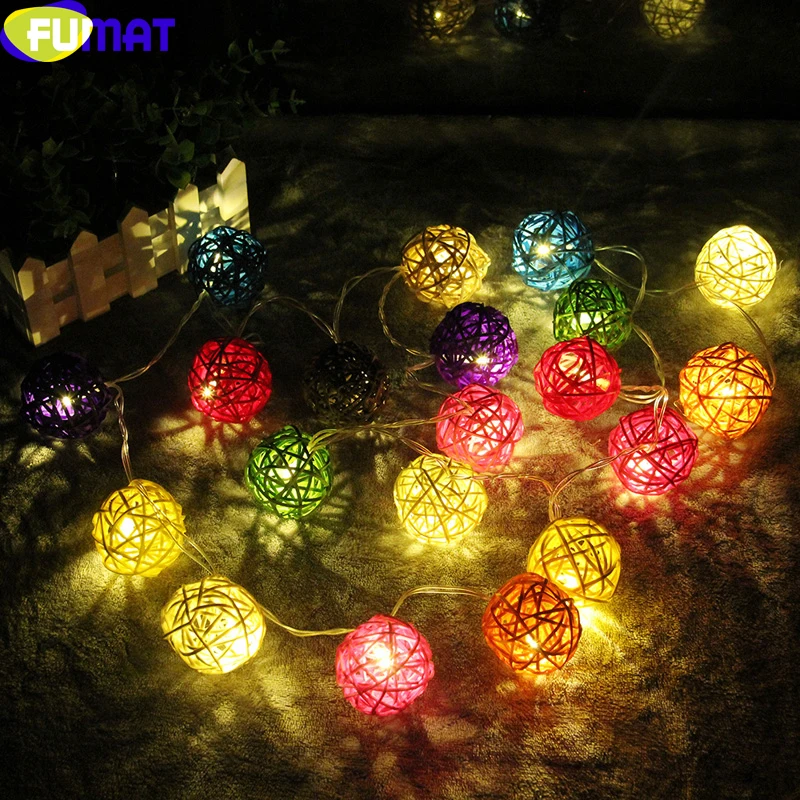 FUMAT 2 м ротанговый шар светодиодная лампа гирлянда сказочные огни праздничный
