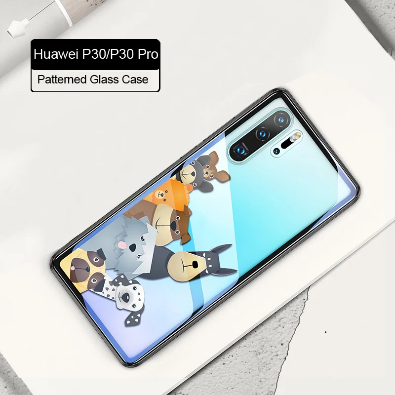 haoqigougou Для huawei p30 P30 Pro стеклянный чехол роскошный модный закаленный милый мультяшный прозрачный стеклянный силиконовый каркас жесткий чехол для huawei p30 pro - Цвет: haoqigougou